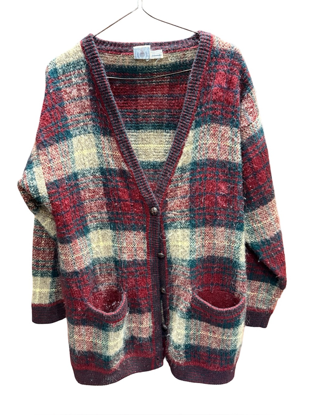 Cozy Plaid Button-Front Cardigan Sweater - Red Multi